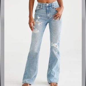 Aeropostale High Rise Ripped Distressed Flare Jeans Light Wash Size 12